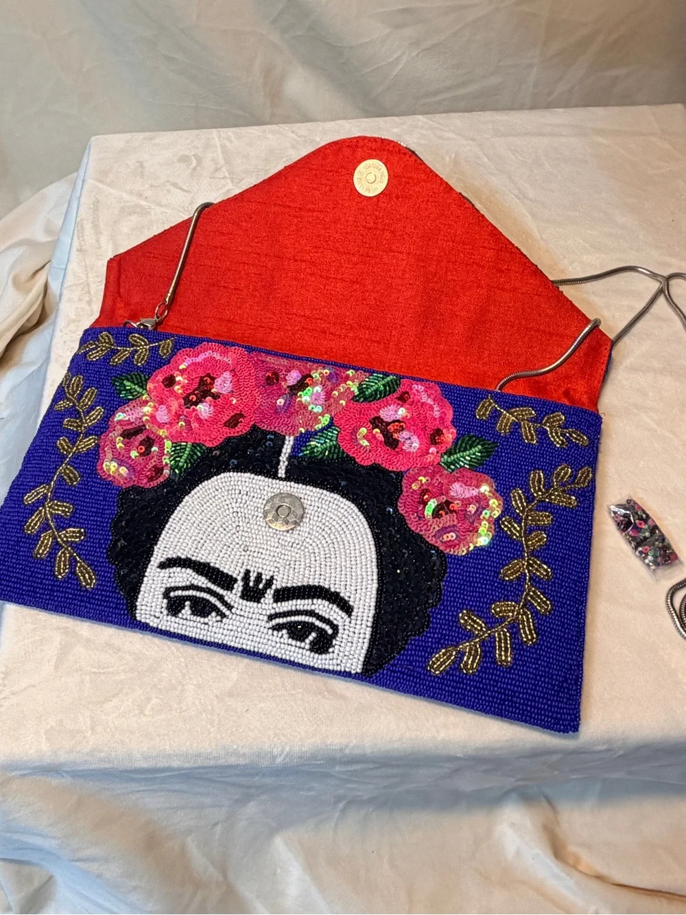 Ricki Designs of California   Freida Statement Clutch - Blue with Pink Flower
